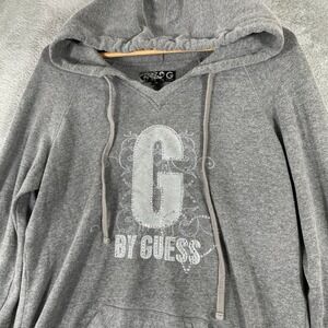 Vintage Y2K Guess Hoodie Womens XL Gray Sweatshirt Rhinestone Logo 2000s